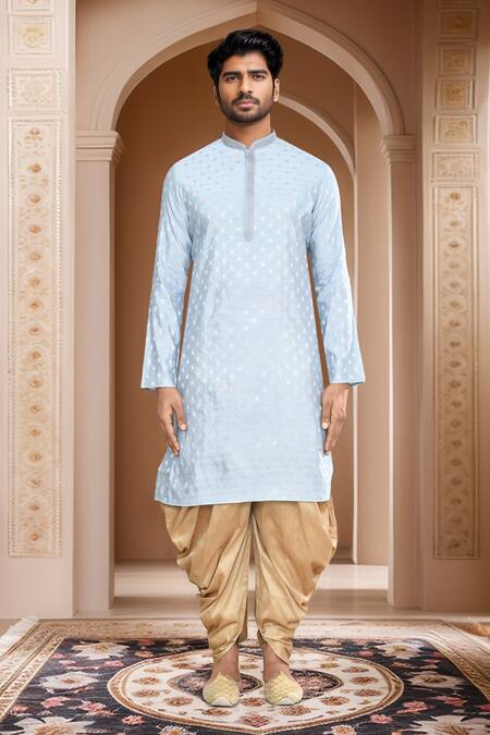 Arihant Rai Sinha_Blue Kurta Brocade, Patiala Pant Art Silk Leaf Petal Woven Motif And Set_at_Aza_Fashions