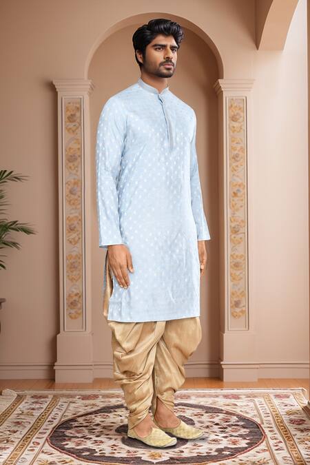 Buy_Arihant Rai Sinha_Blue Kurta Brocade, Patiala Pant Art Silk Leaf Petal Woven Motif And Set