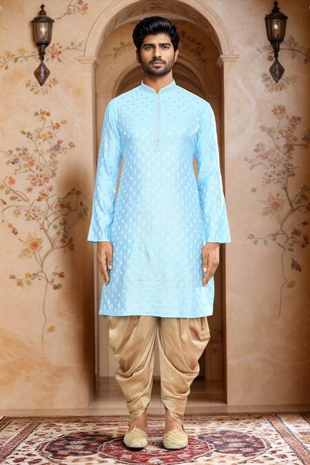 Arihant Rai Sinha Blue Brocade, Silk Embroidery Woven Leaf Petal Kurta Set at Aza Fashions Arihant Rai Sinha_Blue Brocade, Silk Embroidery Woven Leaf Petal Kurta Set_at_Aza_Fashions