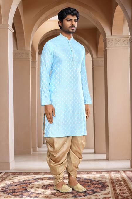 Buy Arihant Rai Sinha Blue Brocade, Silk Embroidery Woven Leaf Petal Kurta Set Buy_Arihant Rai Sinha_Blue Brocade, Silk Embroidery Woven Leaf Petal Kurta Set
