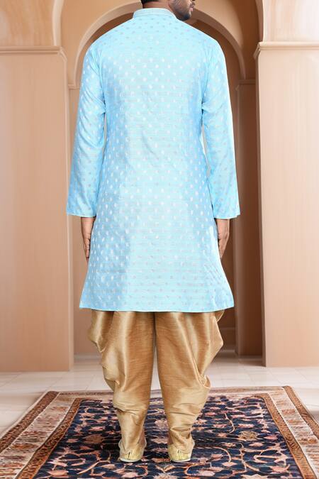 Shop Arihant Rai Sinha Blue Brocade, Silk Embroidery Woven Leaf Petal Kurta Set at Aza Fashions Shop_Arihant Rai Sinha_Blue Brocade, Silk Embroidery Woven Leaf Petal Kurta Set_at_Aza_Fashions
