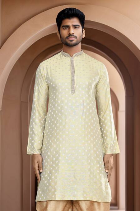 Buy_Arihant Rai Sinha_Green Brocade, Silk Embroidery Woven Leaf Motif Kurta And Patiala Pant Set_Online_at_Aza_Fashions