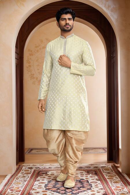 Arihant Rai Sinha_Green Brocade, Silk Embroidery Woven Leaf Motif Kurta And Patiala Pant Set_at_Aza_Fashions