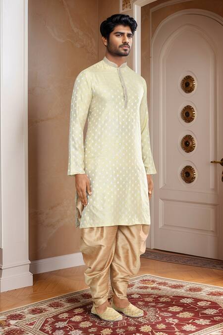 Buy_Arihant Rai Sinha_Green Brocade, Silk Embroidery Woven Leaf Motif Kurta And Patiala Pant Set