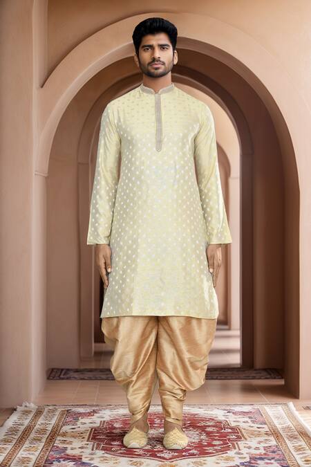 Shop_Arihant Rai Sinha_Green Brocade, Silk Embroidery Woven Leaf Motif Kurta And Patiala Pant Set
