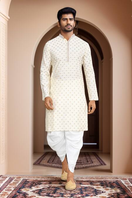 Arihant Rai Sinha_Gold Brocade, Silk Embroidery Woven Leaf Petal Motif Kurta Set_Online_at_Aza_Fashions