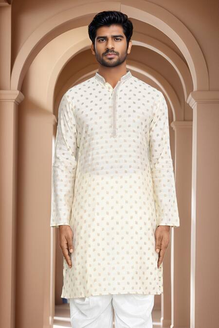 Buy_Arihant Rai Sinha_Gold Brocade, Silk Embroidery Woven Leaf Petal Motif Kurta Set
