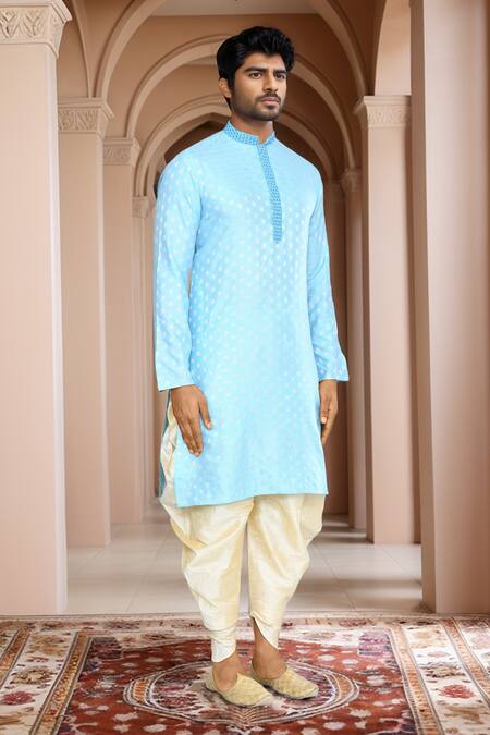 Buy_Arihant Rai Sinha_Blue Brocade, Silk Embroidery Woven Floral Motif Kurta Set