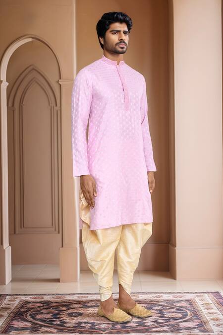 Buy_Arihant Rai Sinha_Pink Kurta Brocade, Patiala Pant Art Silk Floral Woven Motif With _Online_at_Aza_Fashions