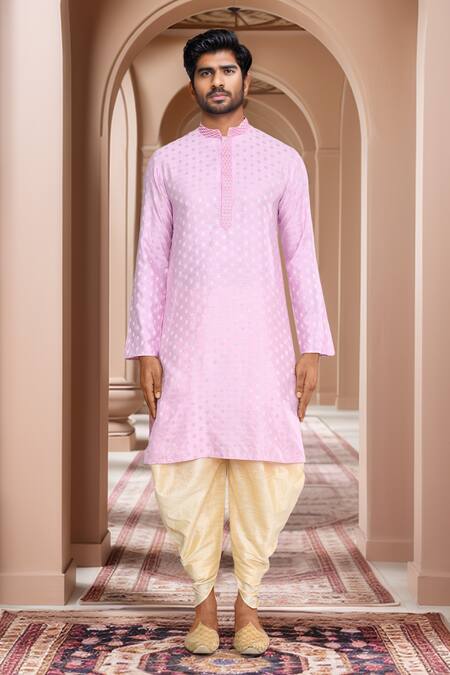 Shop_Arihant Rai Sinha_Pink Kurta Brocade, Patiala Pant Art Silk Floral Woven Motif With _Online_at_Aza_Fashions