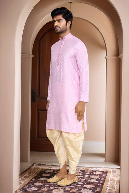 Arihant Rai Sinha_Pink Kurta Brocade, Patiala Pant Art Silk Floral Woven Motif With _at_Aza_Fashions