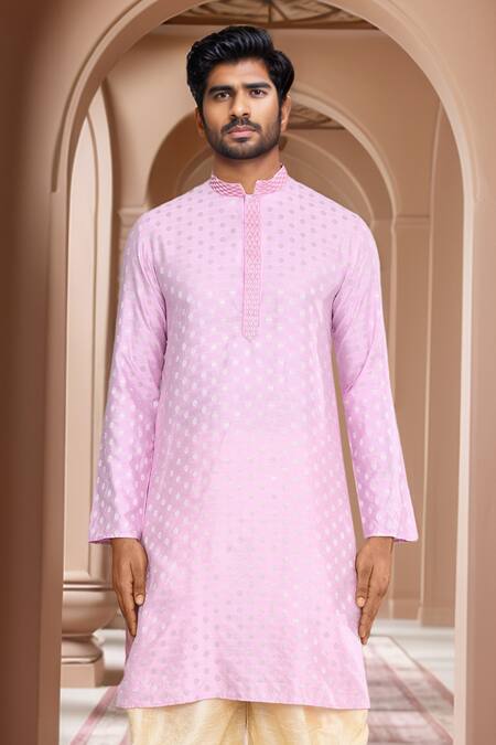 Buy_Arihant Rai Sinha_Pink Kurta Brocade, Patiala Pant Art Silk Floral Woven Motif With 