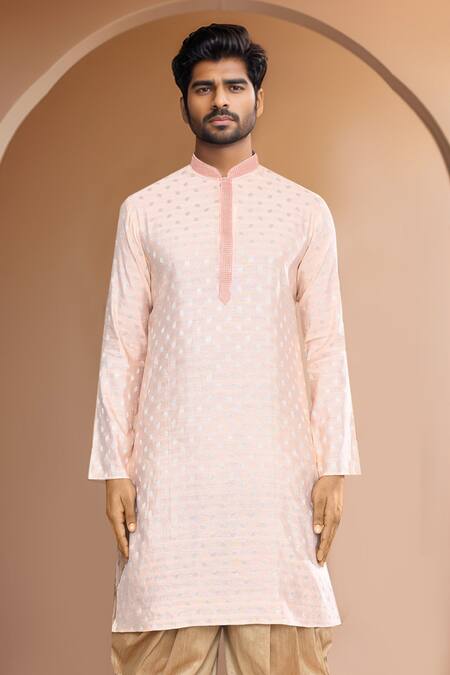 Buy_Arihant Rai Sinha_Peach Brocade, Silk Embroidery Woven Foliate Kurta Set_Online_at_Aza_Fashions