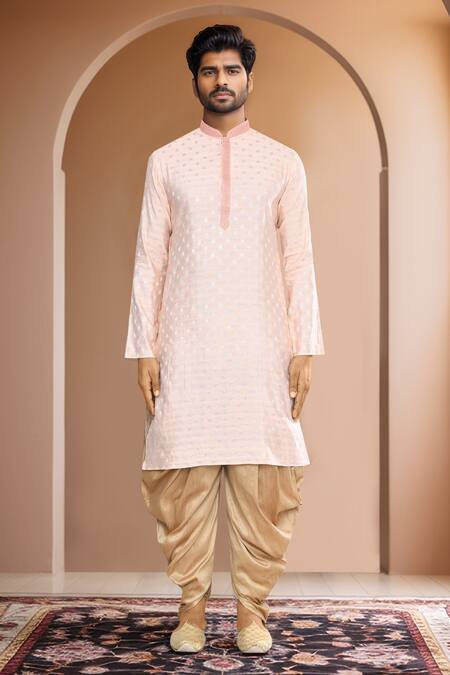 Buy_Arihant Rai Sinha_Peach Brocade, Silk Embroidery Woven Foliate Kurta Set