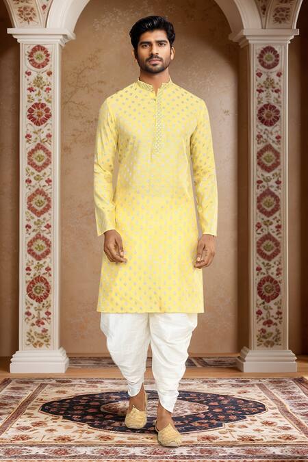 Buy_Arihant Rai Sinha_Yellow Kurta Brocade, Patiala Pant Art Silk Ethnic Motif Woven And Set