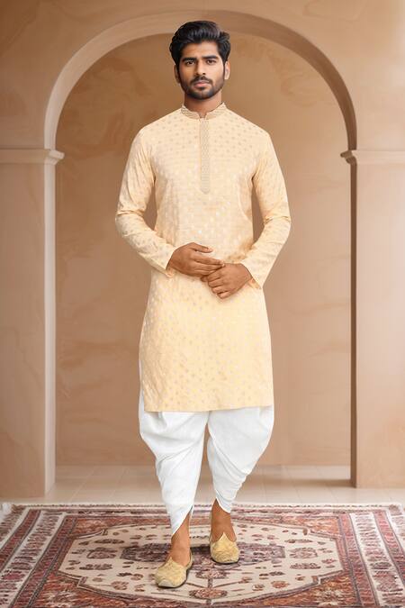 Arihant Rai Sinha_Beige Brocade, Silk Embroidery Floral Woven Kurta With Patiala Pant_Online_at_Aza_Fashions
