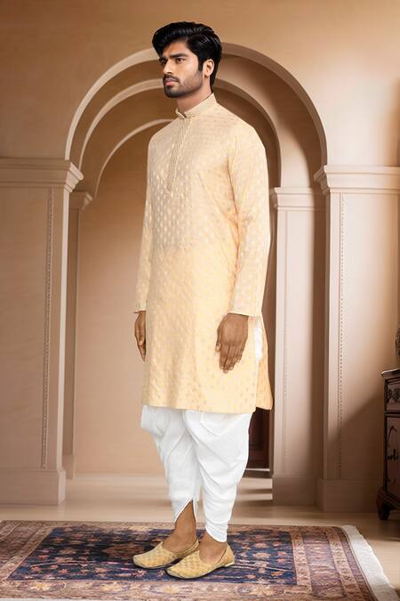 Buy_Arihant Rai Sinha_Beige Brocade, Silk Embroidery Floral Woven Kurta With Patiala Pant_Online_at_Aza_Fashions