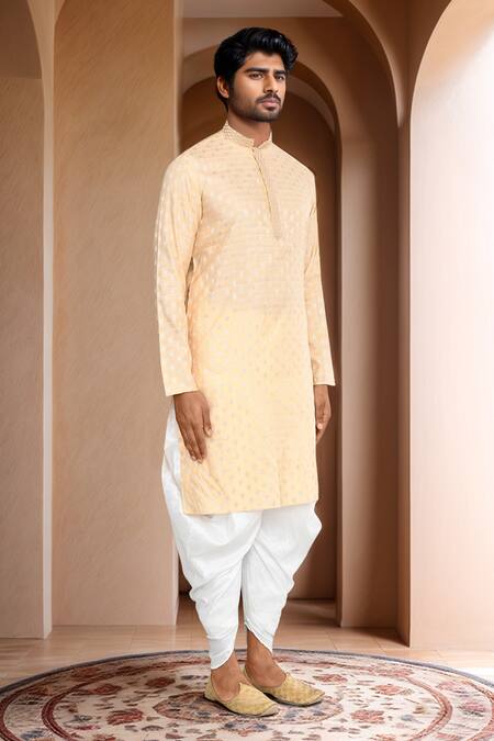 Shop_Arihant Rai Sinha_Beige Brocade, Silk Embroidery Floral Woven Kurta With Patiala Pant_Online_at_Aza_Fashions