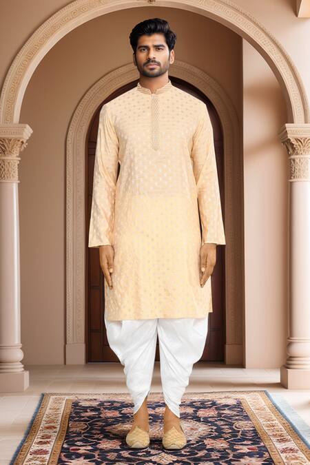 Arihant Rai Sinha_Beige Brocade, Silk Embroidery Floral Woven Kurta With Patiala Pant_at_Aza_Fashions