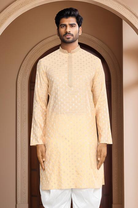 Buy_Arihant Rai Sinha_Beige Brocade, Silk Embroidery Floral Woven Kurta With Patiala Pant