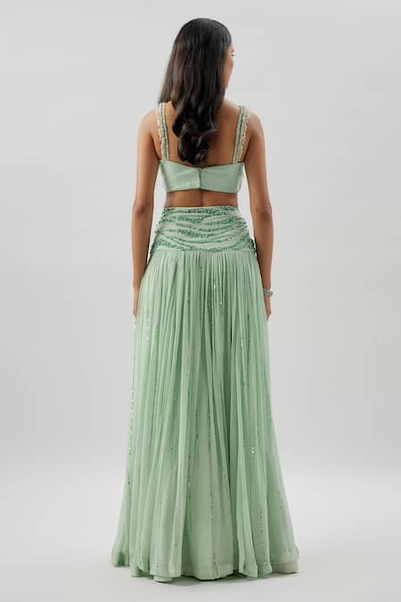 Divya Kanakia Green Tonal Bead Embroidered Lehenga Set 