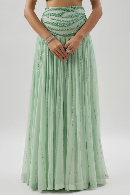 Divya Kanakia Green Georgette Pearls, Sequins, Beads, Piping Tonal Embroidered Lehenga Set Online at Aza Fashions Divya Kanakia_Green Georgette Pearls, Sequins, Beads, Piping Tonal Embroidered Lehenga Set _Online_at_Aza_Fashions