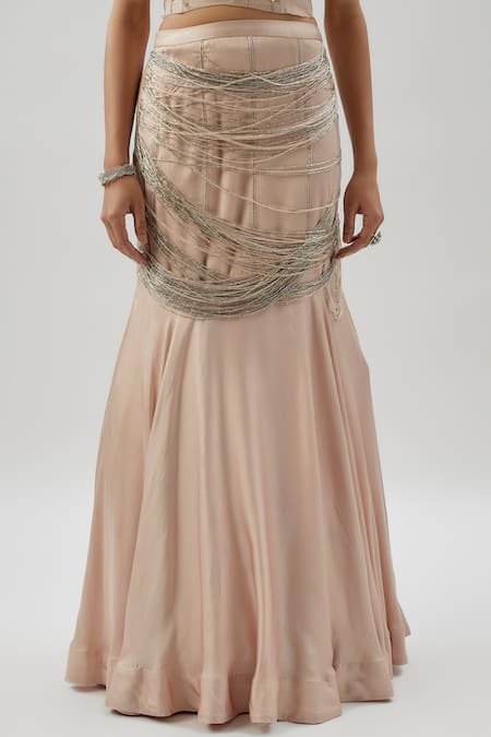 Divya Kanakia_Pink Organza, Satin Beads, Pearls Embroidered Mermaid Lehenga And Corset _Online_at_Aza_Fashions