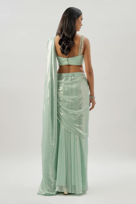 Divya Kanakia Embroidered Green Pre-Stitched Saree Set 