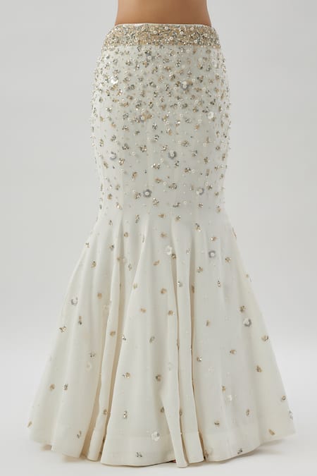 Divya Kanakia_Ivory Georgette And Net Cutdana, Venus Gradient Embroidered Fish-cut Lehenga Set _Online_at_Aza_Fashions