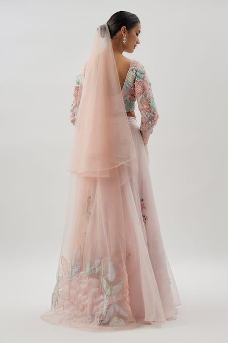 Divya Kanakia Pastel Pink Applique Embroidered Lehenga Set 