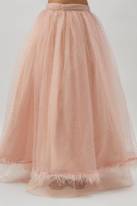 Buy_Divya Kanakia_Pink Organza, Net Feathers Off-shoulder Embellished Lehenga Set _Online_at_Aza_Fashions