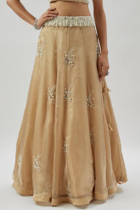 Divya Kanakia Gold Soft Tissue Pearls, Sequins, Beads Square Blossom Embroidered Lehenga Set Online at Aza Fashions Divya Kanakia_Gold Soft Tissue Pearls, Sequins, Beads Square Blossom Embroidered Lehenga Set _Online_at_Aza_Fashions