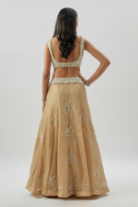 Divya Kanakia Blossom Pearl Bead Embroidered Lehenga Set 