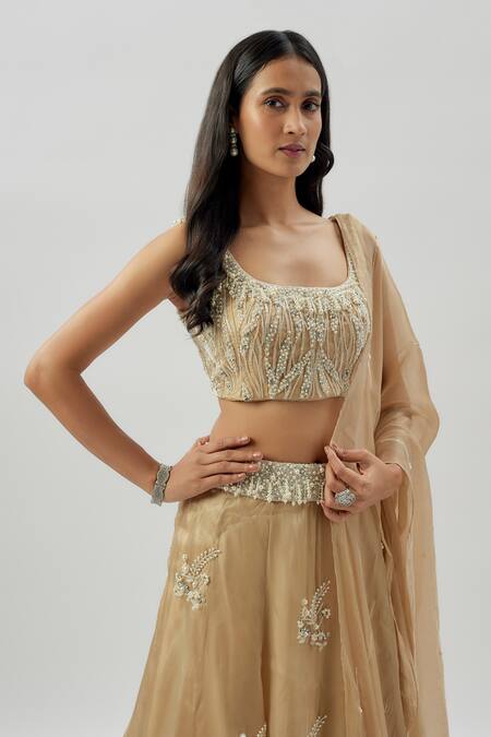 Buy Divya Kanakia Gold Soft Tissue Pearls, Sequins, Beads Square Blossom Embroidered Lehenga Set Online at Aza Fashions Buy_Divya Kanakia_Gold Soft Tissue Pearls, Sequins, Beads Square Blossom Embroidered Lehenga Set _Online_at_Aza_Fashions