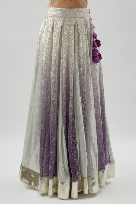 Divya Kanakia_Silver Georgette, Lycra Sequins, Lace Halter Neck Ombre Embellished Lehenga Set _Online_at_Aza_Fashions