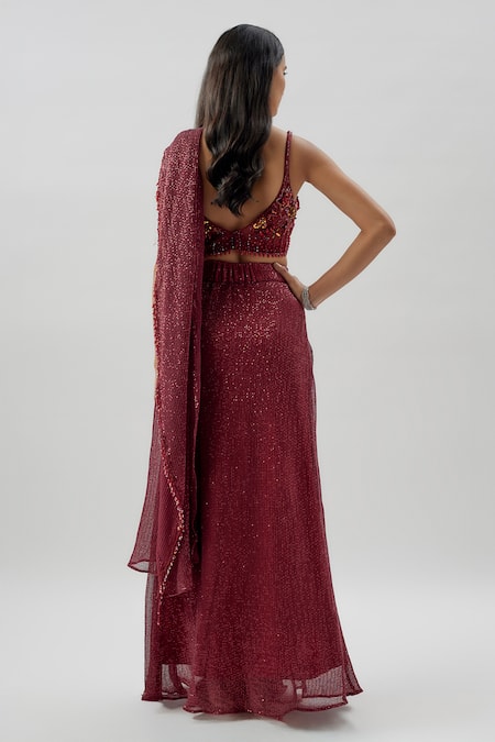 Divya Kanakia Celestial Sequin Embellished Pre-Stitched Saree With Cut-Out Blouse 