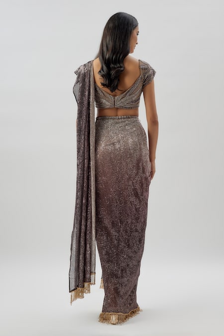 Divya Kanakia Ombre Sequin Embellished Pre-Stitched Saree 