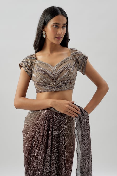 Buy_Divya Kanakia_Multi Color Georgette, Lycra Sequins, Ombre Embellished Pre-stitched Saree _Online_at_Aza_Fashions