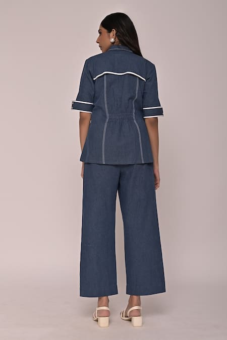 Escape By Aishwarya Katha Embroidered Blue Shirt 