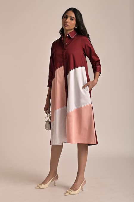 Escape By Aishwarya Colorblock A-Line Midi Shirt Dress 