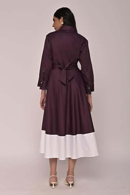 Escape By Aishwarya Purple Colorblock Drape Flared Dress 