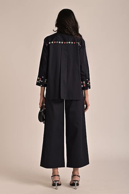 Escape By Aishwarya Black Thread Embroidered Shirt 