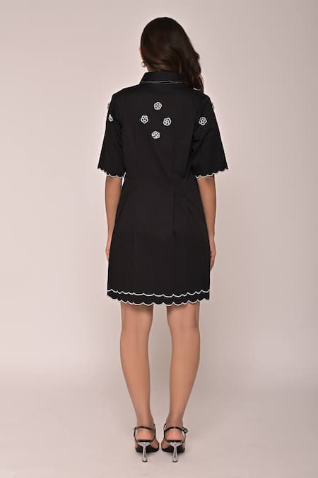 Escape By Aishwarya Floral Embroidered Scallop Hem Dress 