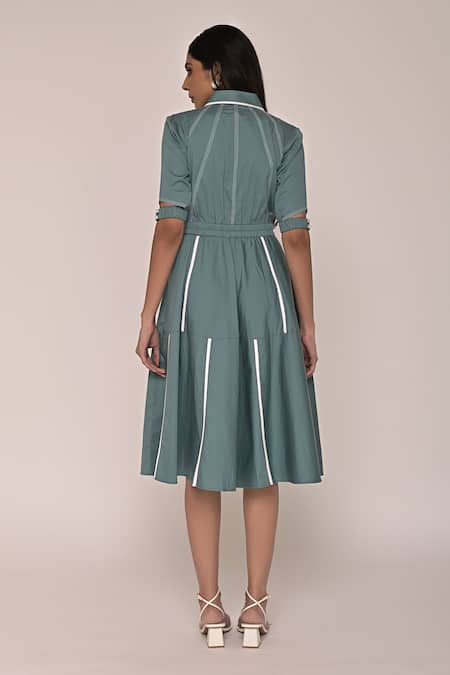 Escape By Aishwarya Sunshine Contrast Piped Midi Dress 