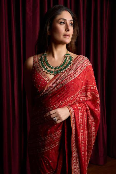 Buy_RI.Ritu Kumar_Red Saree And Blouse Fabric & Viscose Villa With Unstitched _Online_at_Aza_Fashions