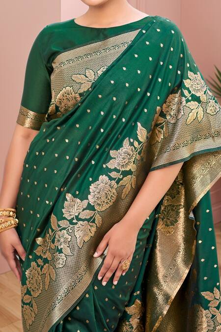 Buy Naintara Bajaj Green , Satin Embroidery, Tassels Fleur Bloom Woven Saree And Blouse Set Buy_Naintara Bajaj_Green , Satin Embroidery, Tassels Fleur Bloom Woven Saree And Blouse Set