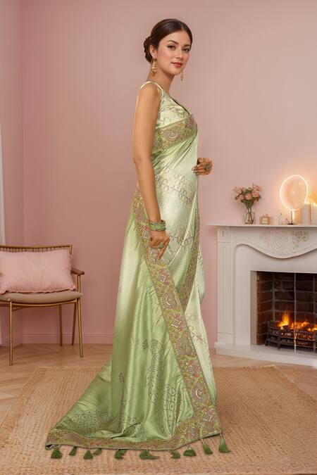 Naintara Bajaj Green , Satin Zari, Sequins, Geometric Woven Saree With Blouse Online at Aza Fashions Naintara Bajaj_Green , Satin Zari, Sequins, Geometric Woven Saree With Blouse _Online_at_Aza_Fashions