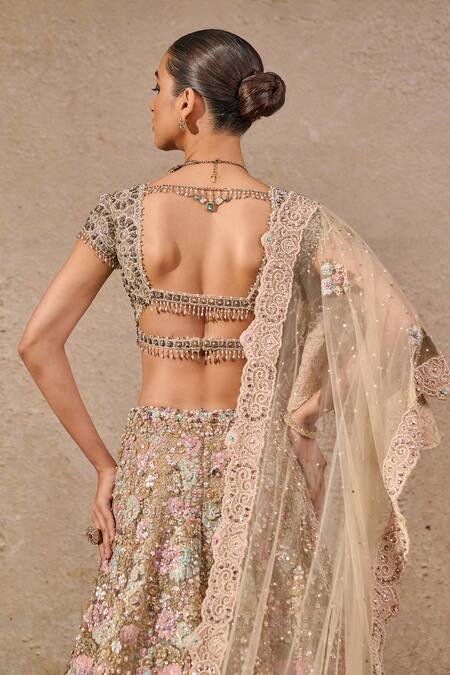 Buy Tarun Tahiliani Multi Color Tulle Crystal, Floral, Pearl, Bloom Embroidered Bridal Lehenga Set Online at Aza Fashions Buy_Tarun Tahiliani_Multi Color Tulle Crystal, Floral, Pearl, Bloom Embroidered Bridal Lehenga Set _Online_at_Aza_Fashions