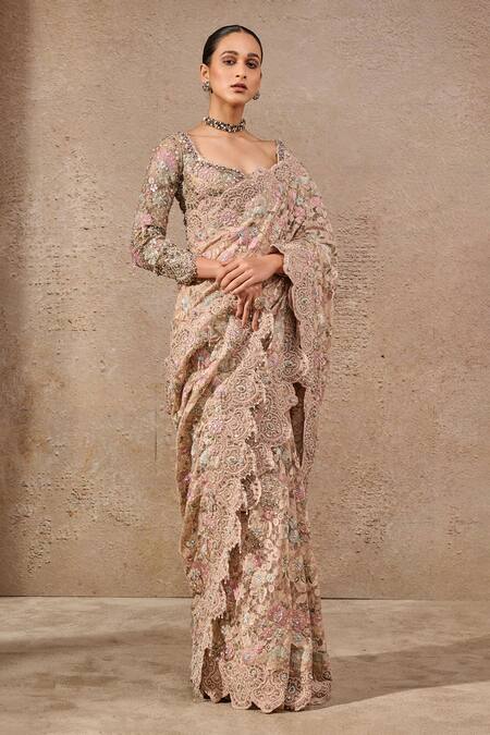 Buy Tarun Tahiliani Multi Color Tulle Pearls, Embroidery, Crystals, Floral Bloom Saree And Blouse Online at Aza Fashions Buy_Tarun Tahiliani_Multi Color Tulle Pearls, Embroidery, Crystals, Floral Bloom Saree And Blouse _Online_at_Aza_Fashions