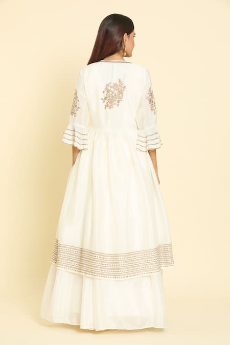 Samyukta Singhania Floral Embroidered Jacket Skirt Set 